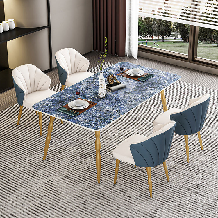 Glam Iron Dinette Set 1/2/5/7 Pieces Rectangle Sintered Stone Top Dining Table Set