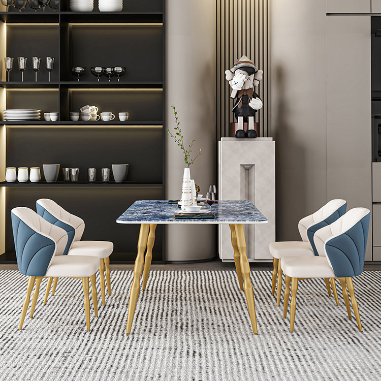 Glam Iron Dinette Set 1/2/5/7 Pieces Rectangle Sintered Stone Top Dining Table Set
