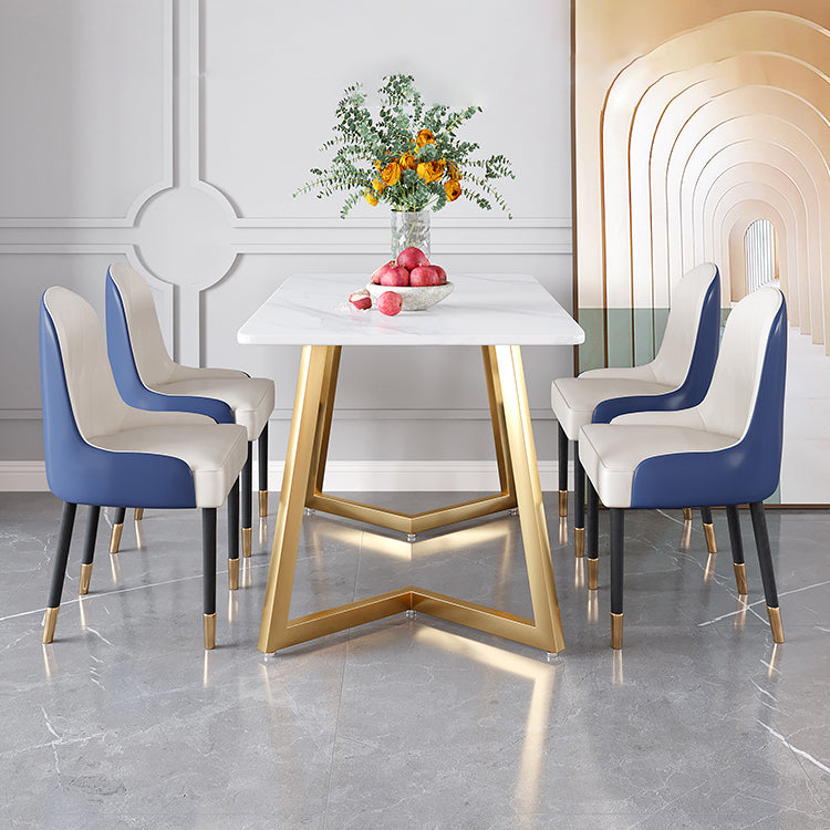 Glam Iron Dinette Set 1/2/5/6 Pieces Rectangle White Sintered Stone Top Dining Table Set