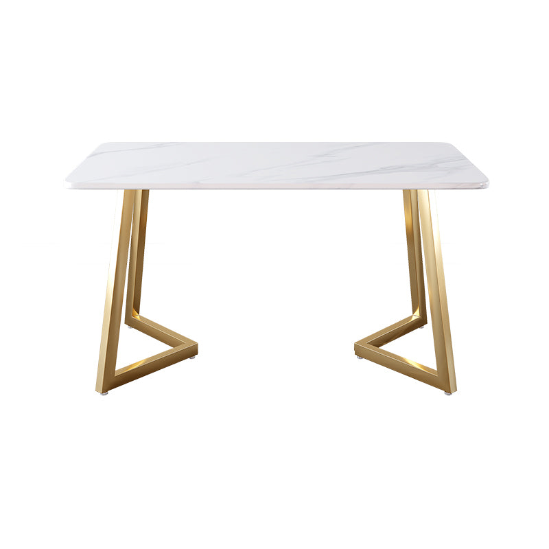 Glam Iron Dinette Set 1/2/5/6 Pieces Rectangle White Sintered Stone Top Dining Table Set