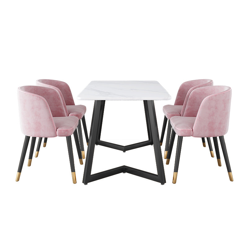 Modern Black Iron Dinette Set 1/2/5/7 Pieces Rectangle Sintered Stone Top Dining Table Set