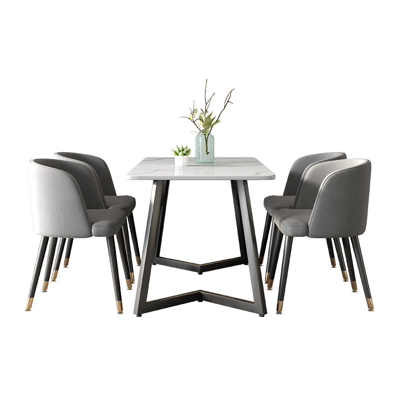 Modern Black Iron Dinette Set 1/2/5/7 Pieces Rectangle Sintered Stone Top Dining Table Set