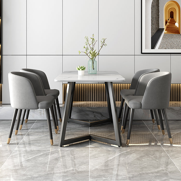 Modern Black Iron Dinette Set 1/2/5/7 Pieces Rectangle Sintered Stone Top Dining Table Set