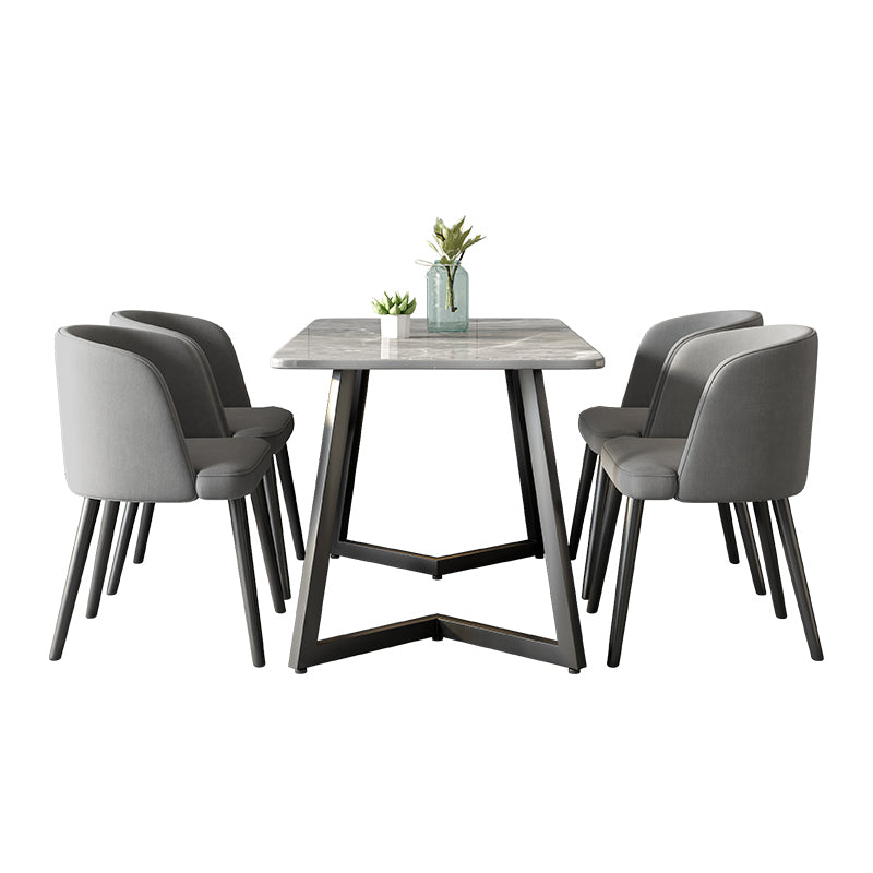 Modern Black Iron Dinette Set 1/2/5/7 Pieces Rectangle Sintered Stone Top Dining Table Set