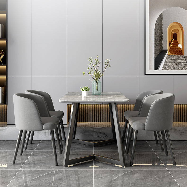 Modern Black Iron Dinette Set 1/2/5/7 Pieces Rectangle Sintered Stone Top Dining Table Set