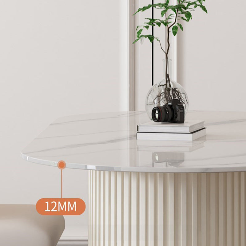 Modern Oval Dining Table Stone and Metal Double Pedestal Dining Table in White