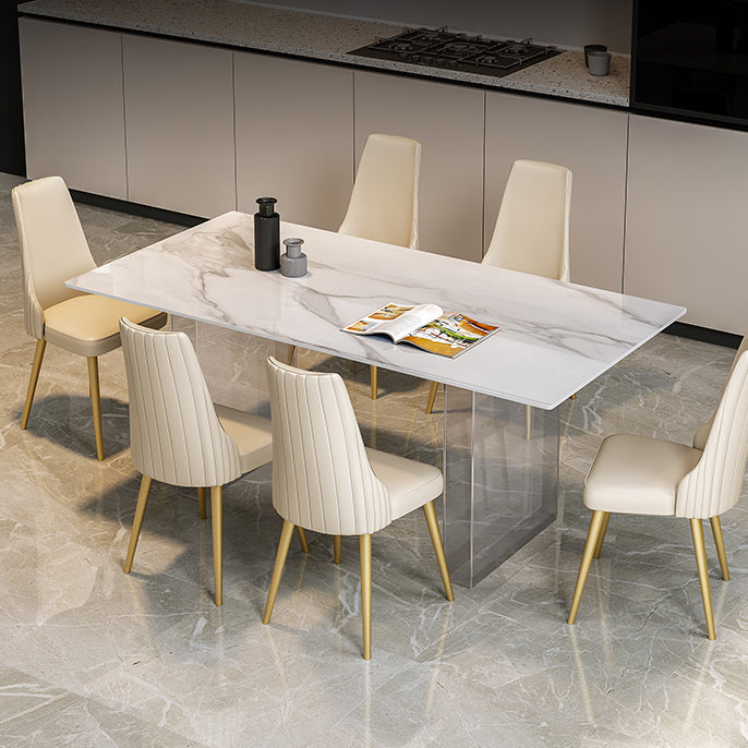 Stone Center Top Dining table Acrylic Double Pedestal Modern White Dinette Table