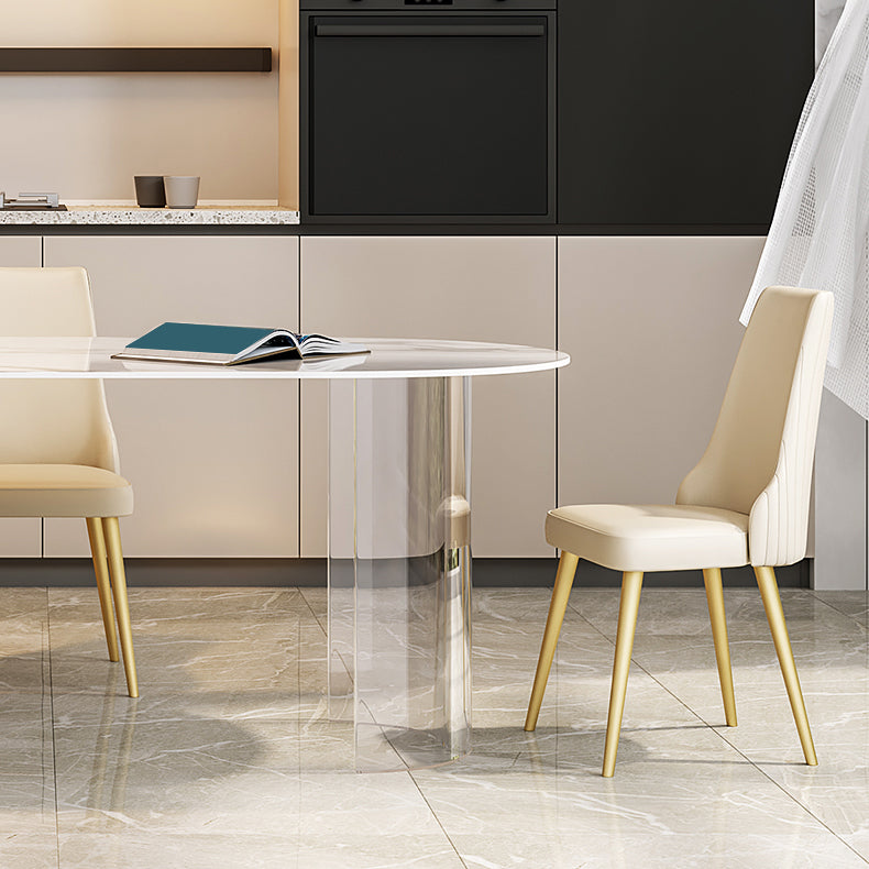 Stone Center Top Dining table Acrylic Double Pedestal Modern White Dinette Table