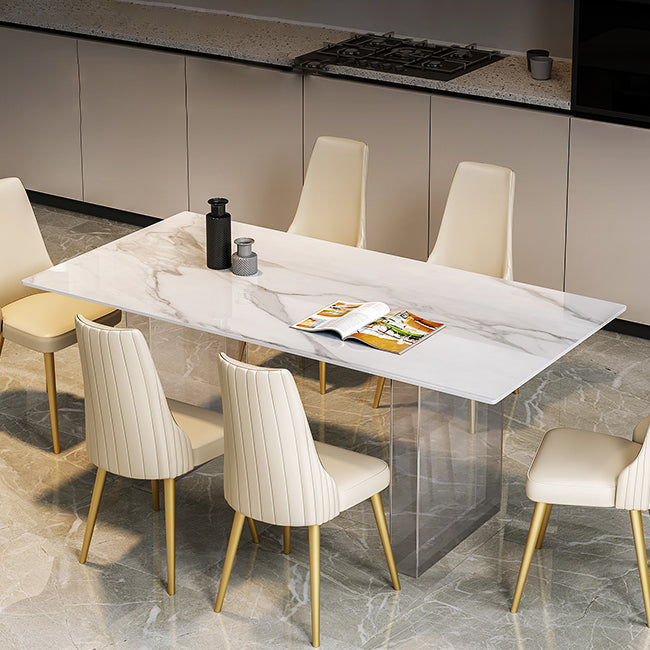 Stone Center Top Dining table Acrylic Double Pedestal Modern White Dinette Table