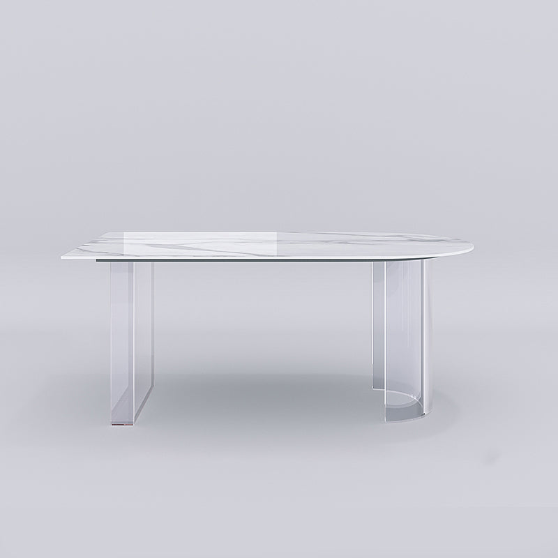 Stone Center Top Dining table Acrylic Double Pedestal Modern White Dinette Table
