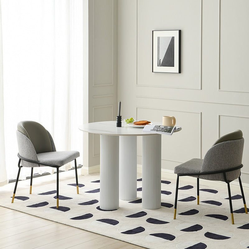 Round Standard Height Dining Table Modern Stone and Metal White Dinette Table