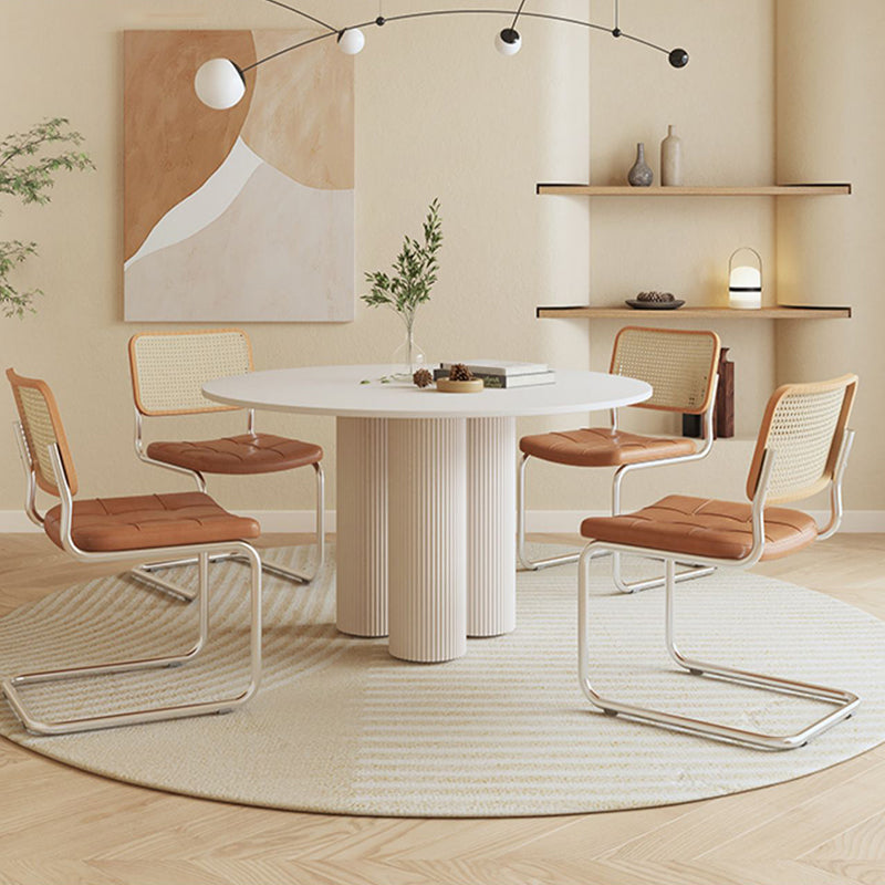 Round Standard Height Dining Table Modern Stone and Metal White Dinette Table