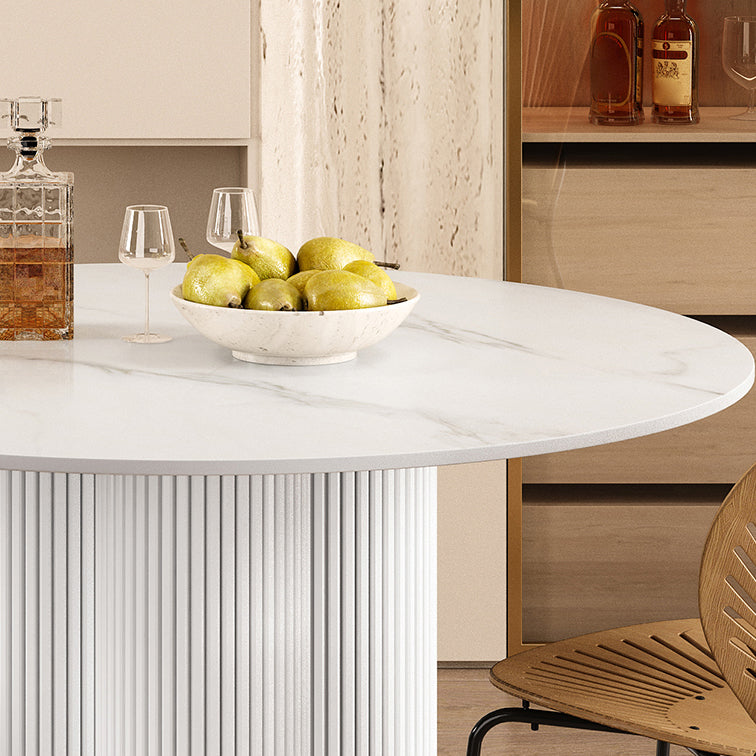 Round Standard Height Dining Table Modern Stone and Metal White Dinette Table
