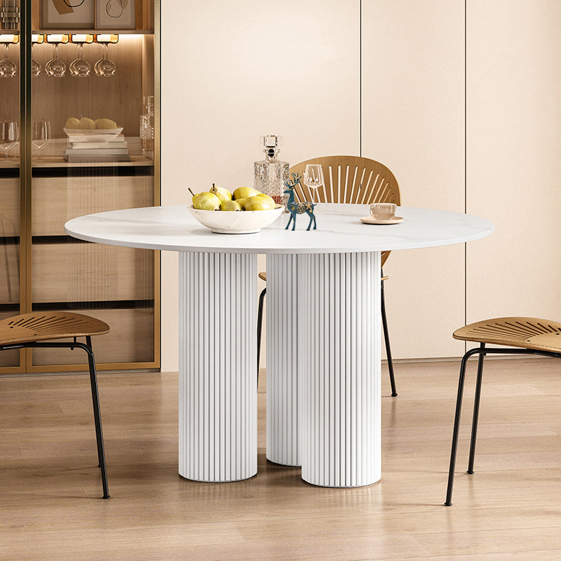 Round Standard Height Dining Table Modern Stone and Metal White Dinette Table