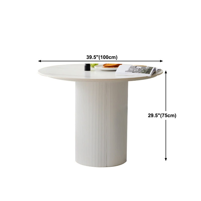 Round Standard Height Dining Table Modern Stone and Metal White Dinette Table
