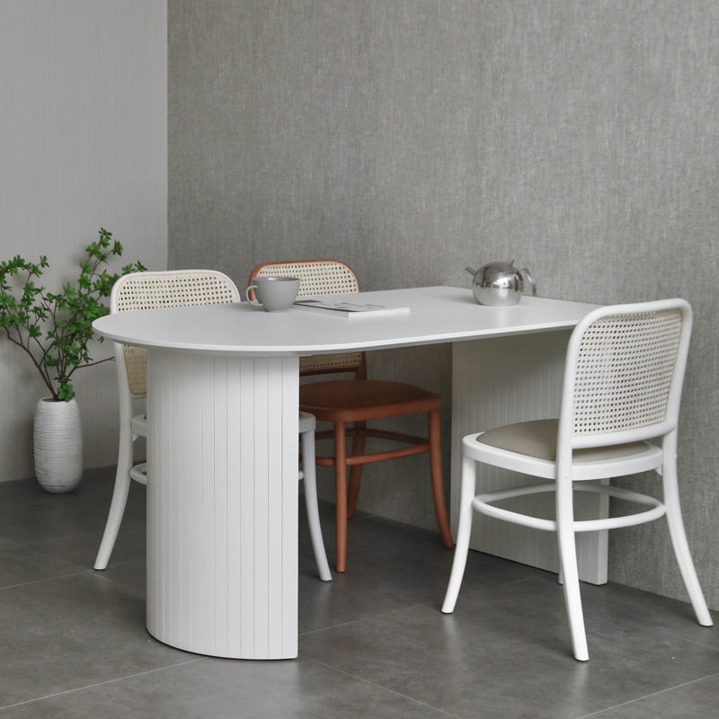 Irregular Shape Dining Table in White Modern Island Table with Double Pedestal