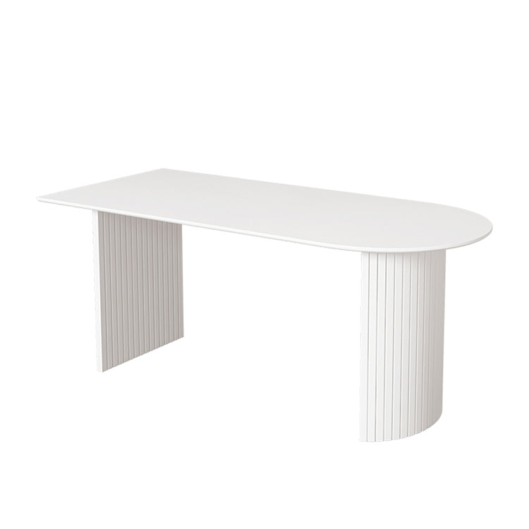 Irregular Shape Dining Table in White Modern Island Table with Double Pedestal