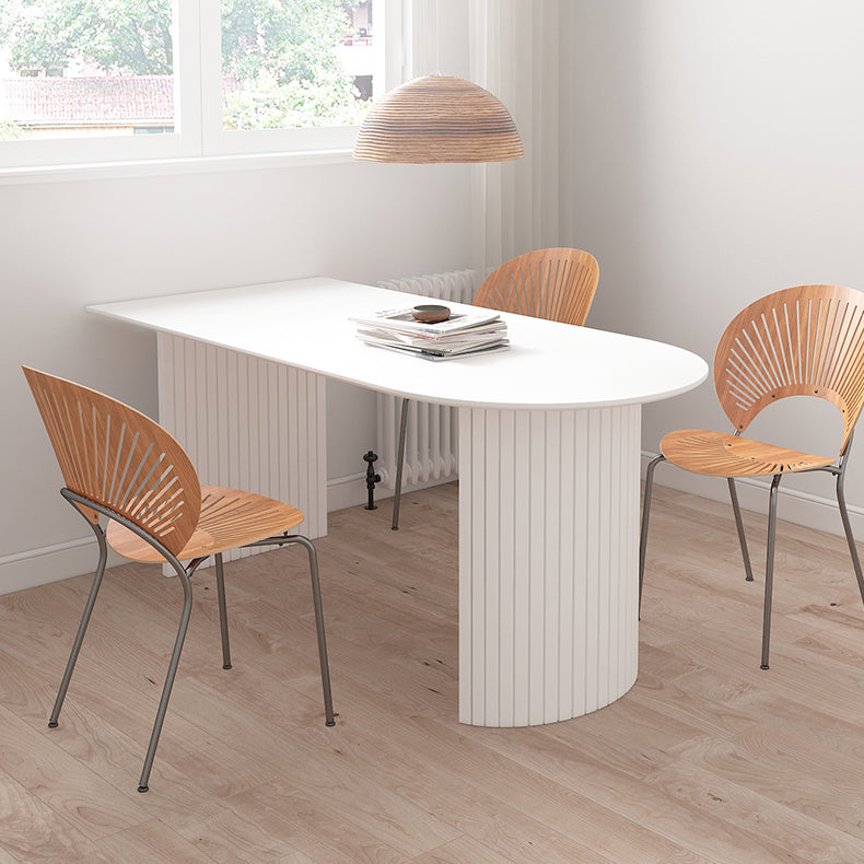 Irregular Shape Dining Table in White Modern Island Table with Double Pedestal