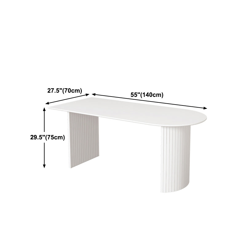 Irregular Shape Dining Table in White Modern Island Table with Double Pedestal
