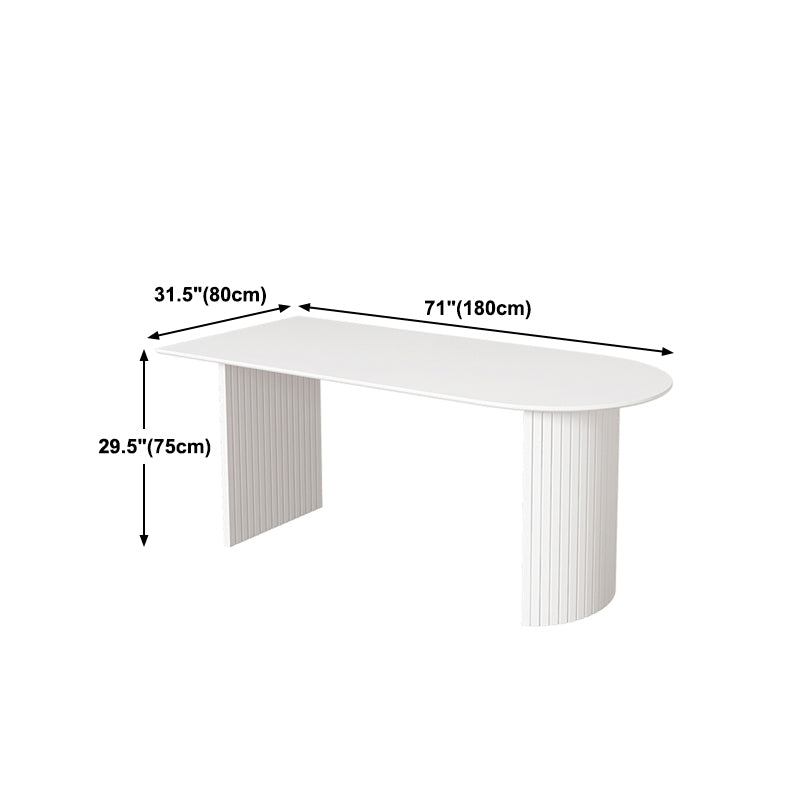 Irregular Shape Dining Table in White Modern Island Table with Double Pedestal