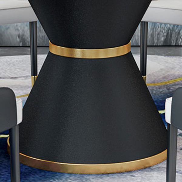 Round Stone Dining Table Black Base Traditional Luxury Dinette Table in White