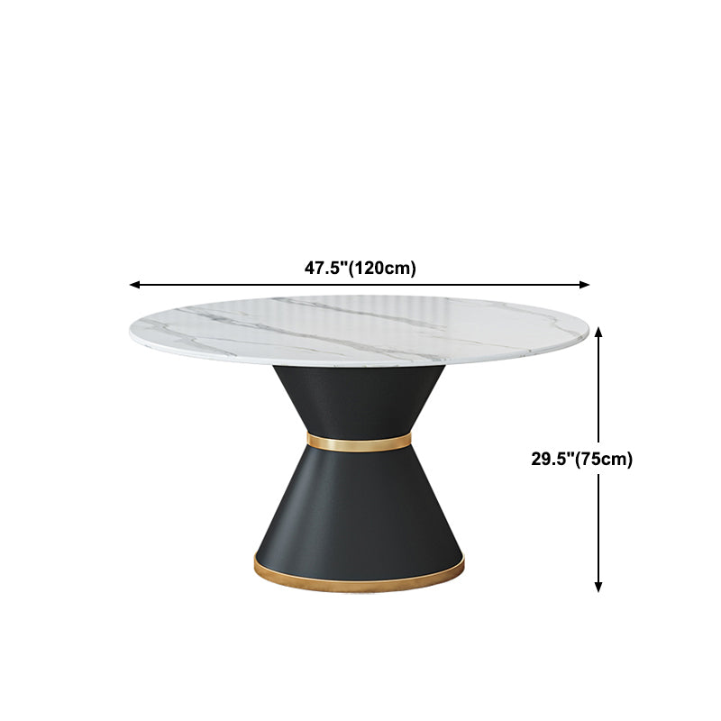 Round Stone Dining Table Black Base Traditional Luxury Dinette Table in White