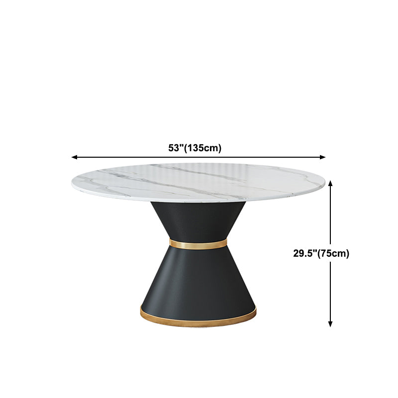 Round Stone Dining Table Black Base Traditional Luxury Dinette Table in White