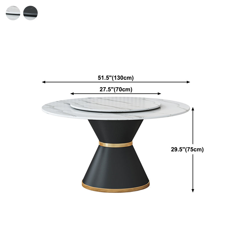 Round Stone Dining Table Black Base Traditional Luxury Dinette Table in White