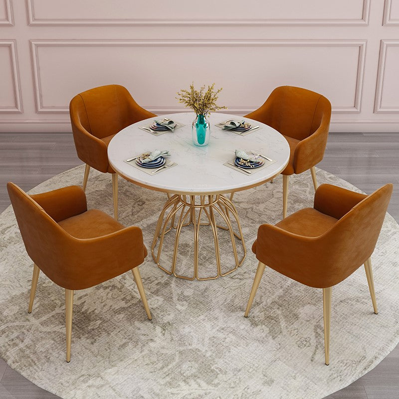 Traditional Luxury Dinette Table Round Metal Gold Base Dining Pedestal Table
