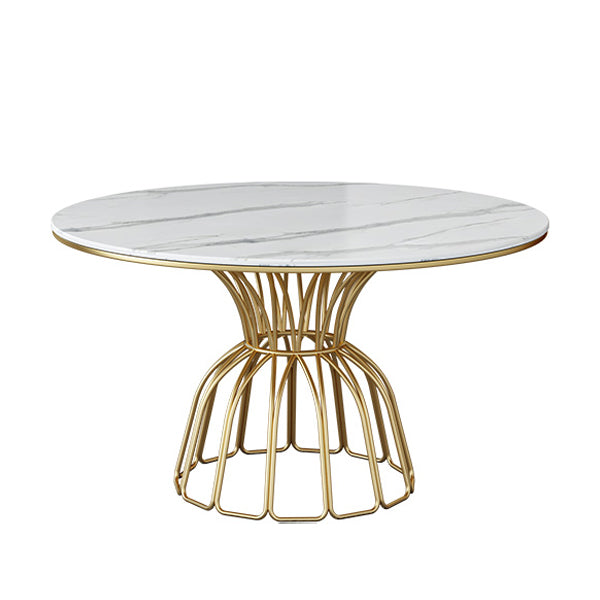 Traditional Luxury Dinette Table Round Metal Gold Base Dining Pedestal Table