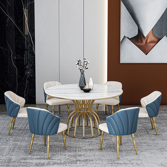 Traditional Luxury Dinette Table Round Metal Gold Base Dining Pedestal Table