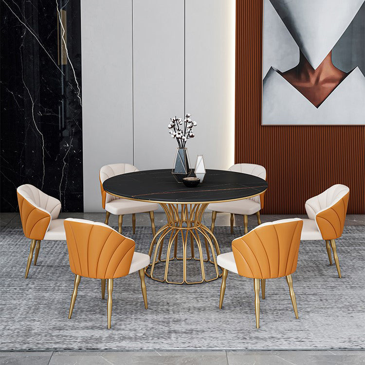 Traditional Luxury Dinette Table Round Metal Gold Base Dining Pedestal Table