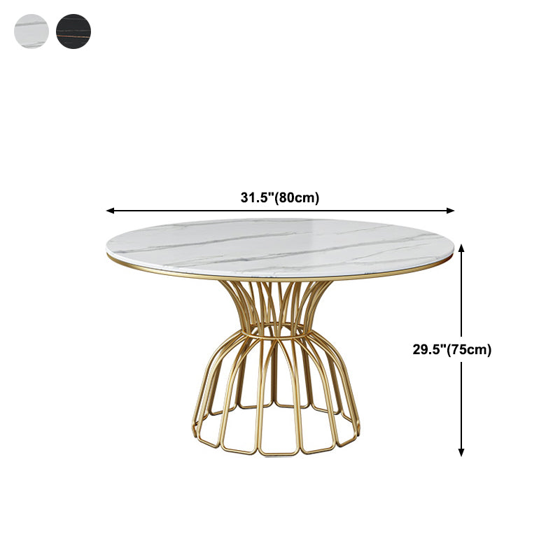 Traditional Luxury Dinette Table Round Metal Gold Base Dining Pedestal Table