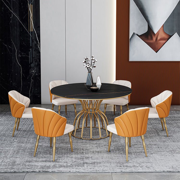Home Dinner Room Kitchen Table Gold Base Stone and Iron Traditional Luxury Dining Table