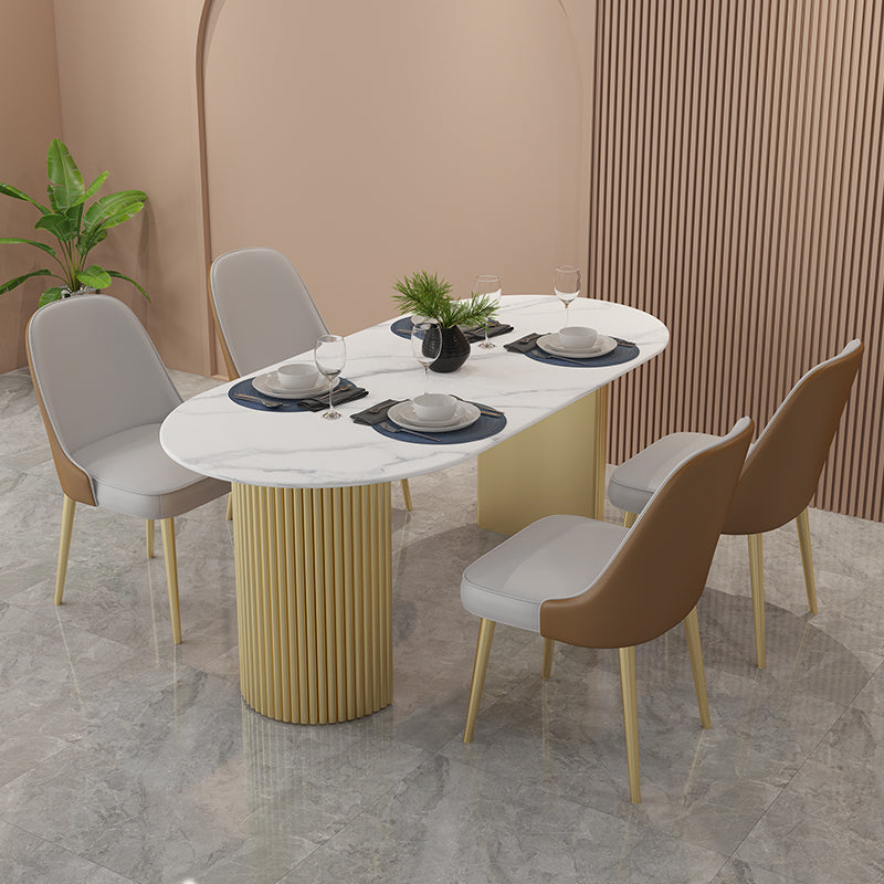 Gold Base Double Pedestal Table Modern Oval Metal Dinner Table Kitchen Home