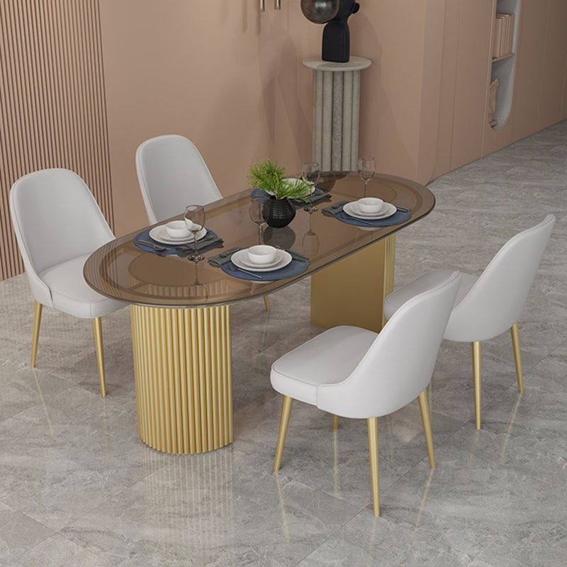 Gold Base Double Pedestal Table Modern Oval Metal Dinner Table Kitchen Home