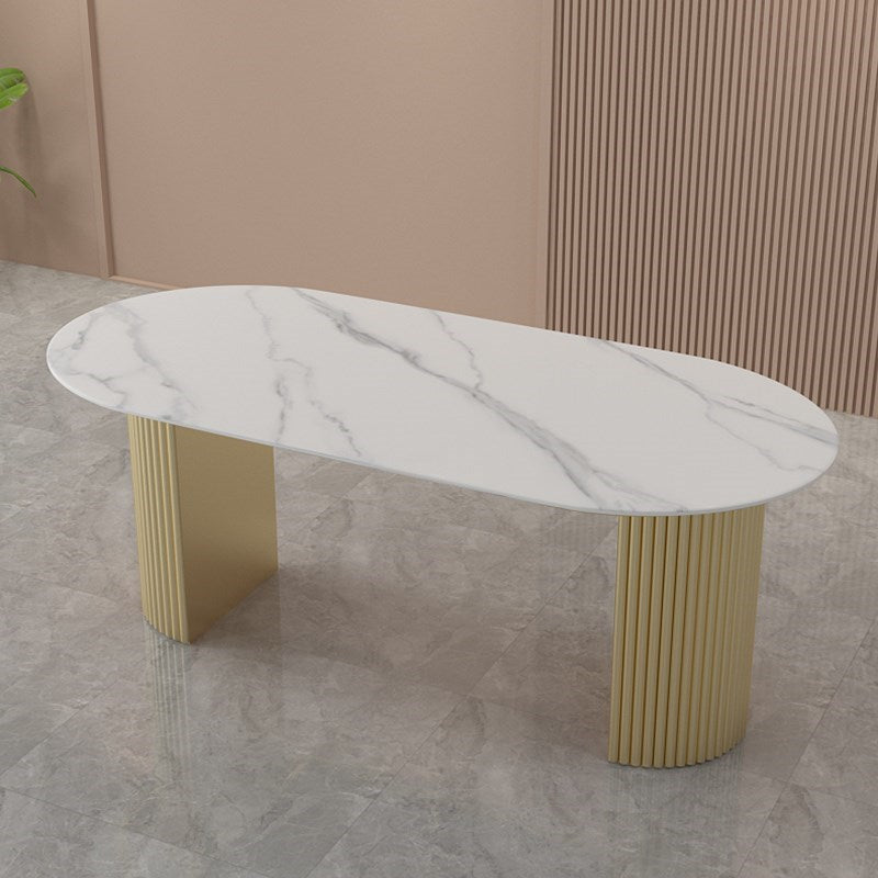 Gold Base Double Pedestal Table Modern Oval Metal Dinner Table Kitchen Home