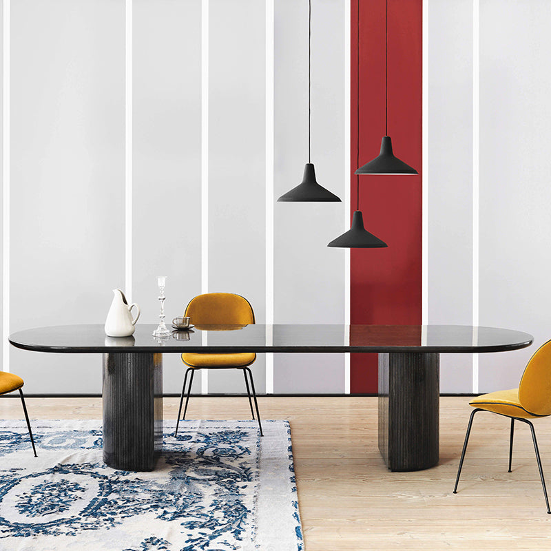 Solid Wood Contemporary Oval Table Black Wood Top Table with Double Pedestal