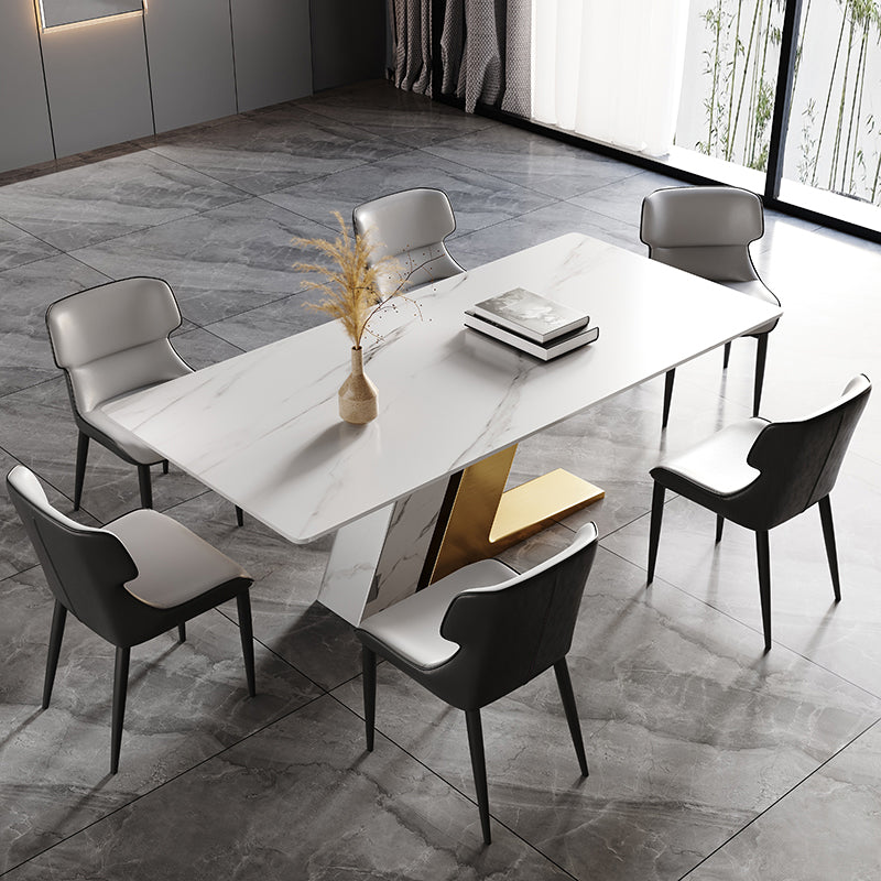 Modern Stainless Steel Dinette Set 1/2/5/7 Pieces Sintered Stone Top Dining Table Set