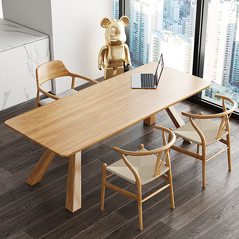 Modern Ash Wood Dinette Set 1/2/4 Pieces Rectangle Beige Dining Table Set