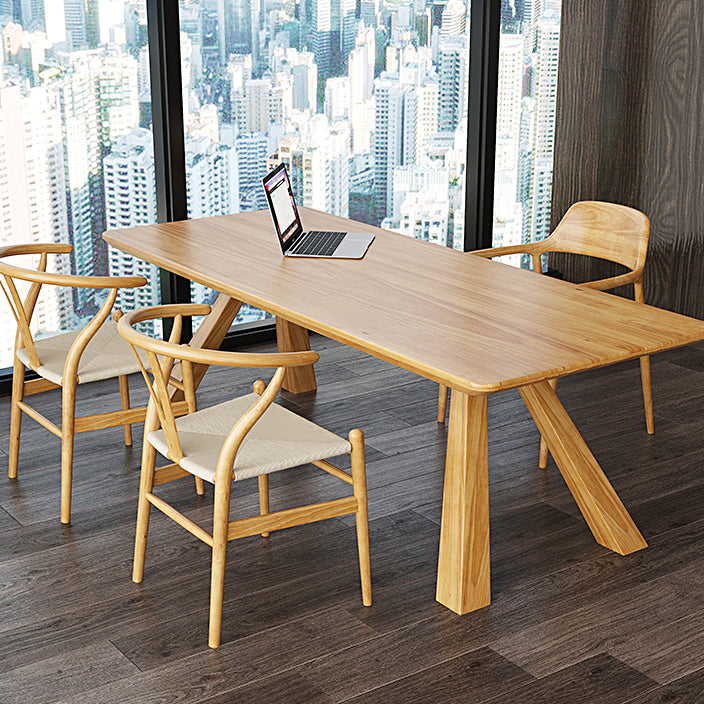 Modern Ash Wood Dinette Set 1/2/4 Pieces Rectangle Beige Dining Table Set