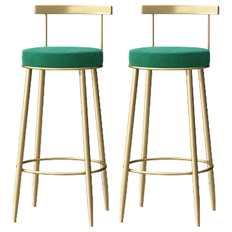 Glam Style Backrest Counter Stool Iron Cafe Bar Stool with Velvet Cushion and Pedal