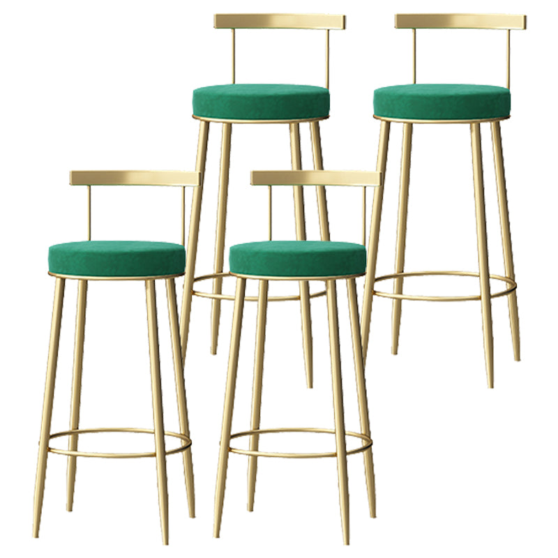 Glam Style Backrest Counter Stool Iron Cafe Bar Stool with Velvet Cushion and Pedal