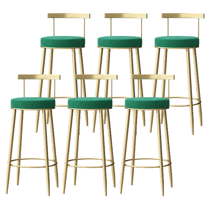 Glam Style Backrest Counter Stool Iron Cafe Bar Stool with Velvet Cushion and Pedal
