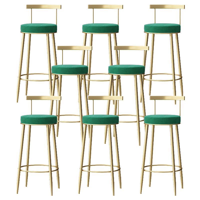 Glam Style Backrest Counter Stool Iron Cafe Bar Stool with Velvet Cushion and Pedal