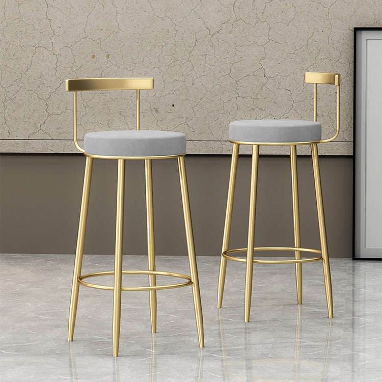 Glam Style Backrest Counter Stool Iron Cafe Bar Stool with Velvet Cushion and Pedal