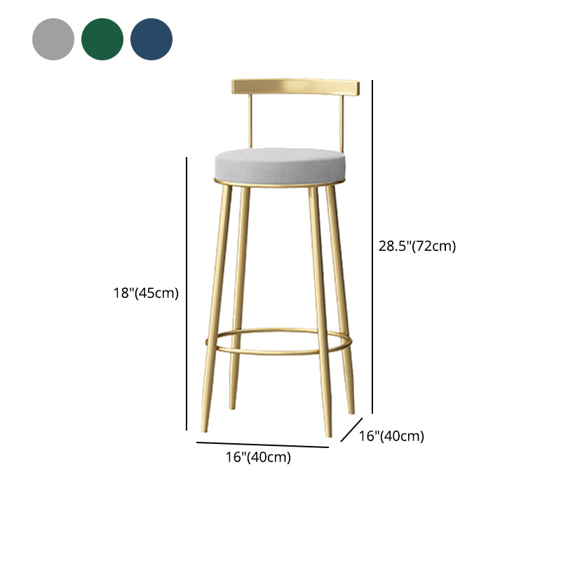 Glam Style Backrest Counter Stool Iron Cafe Bar Stool with Velvet Cushion and Pedal