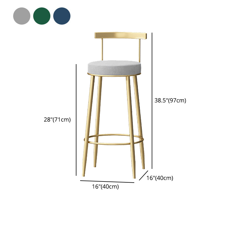Glam Style Backrest Counter Stool Iron Cafe Bar Stool with Velvet Cushion and Pedal