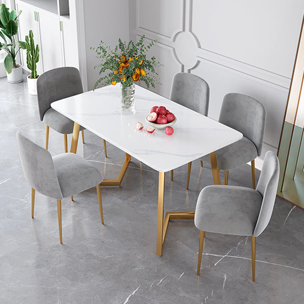 Glam Iron Dinette Set 1/2/5 Pieces Rectangle White Sintered Stone Top Dining Table Set