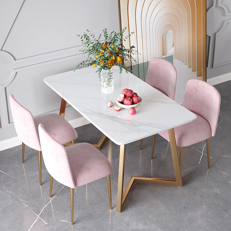 Glam Iron Dinette Set 1/2/5 Pieces Rectangle White Sintered Stone Top Dining Table Set